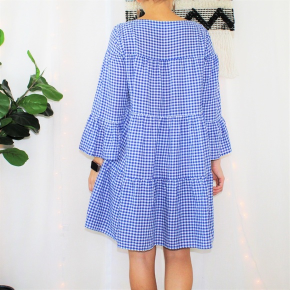 SOLD Zara Woman Gingham Bell Sleeve Dress - Picture 2 of 8
